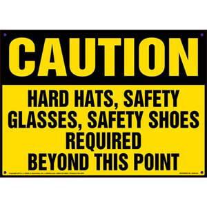 Caution: Hard Hats, Safety Glasses, Safety Shoes Required - OSHA Sign