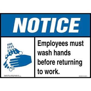 Notice: Employees Must Wash Hands - ANSI Sign