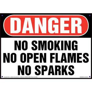 Danger: No Smoking, No Open Flames, No Sparks Sign - OSHA