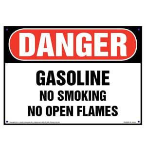 Danger: Gasoline, No Smoking/Open Flames Sign - OSHA