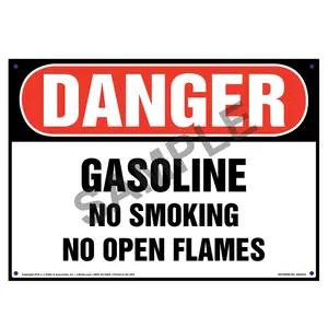 Danger: Gasoline, No Smoking/Open Flames Sign - OSHA