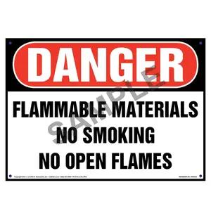 Danger: Flammable Materials, No Smoking/Open Flames Sign - OSHA