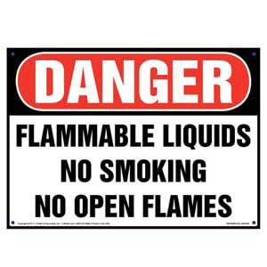 Danger: Flammable Liquids, No Smoking/Open Flames Sign - OSHA