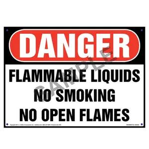 Danger: Flammable Liquids, No Smoking/Open Flames Sign - OSHA
