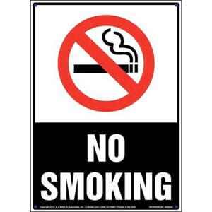 No Smoking Sign with Icon - Portrait, White Text on Black