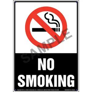 No Smoking Sign with Icon - Portrait, White Text on Black