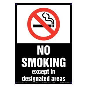No Smoking Except In Designated Areas Sign