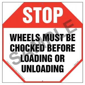 Stop: Wheels Must Be Chocked Before Loading/Unloading Sign