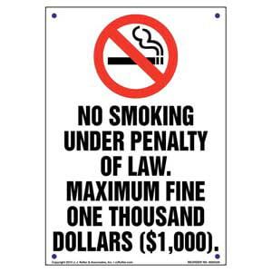 District of Columbia: No Smoking Under Penalty Of Law, Maximum Fine $1,000 Sign
