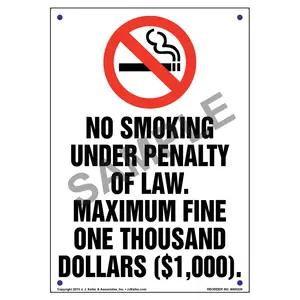 District of Columbia: No Smoking Under Penalty Of Law, Maximum Fine $1,000 Sign