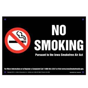 Iowa Smokefree Air Act: No Smoking Sign - White Text on Black