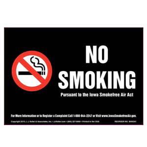 Iowa Smokefree Air Act: No Smoking Label - White Text on Black