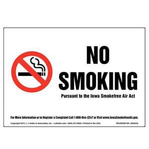 Iowa Smokefree Air Act: No Smoking Label - Black Text on White