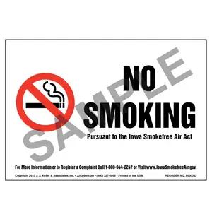 Iowa Smokefree Air Act: No Smoking Label - Black Text on White