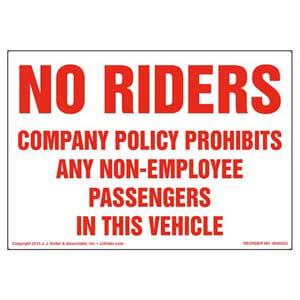 No Riders: Company Policy Label