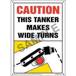 Caution: Tanker Makes Wide Turns Sign - Vertical