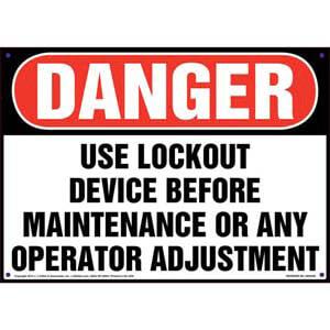 Danger: Use Lockout Device Before Maintenance - Lockout/Tagout OSHA Sign