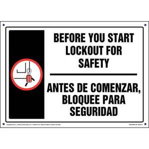 Before You Start Lockout For Safety - Bilingual Lockout/Tagout Sign