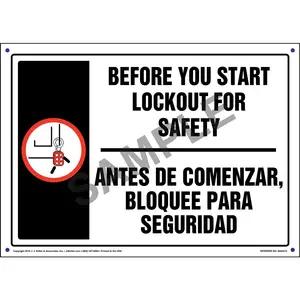 Before You Start Lockout For Safety - Bilingual Lockout/Tagout Sign