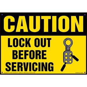 Caution: Lockout Before Servicing - OSHA Lockout/Tagout Sign
