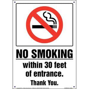 No Smoking Within 30 Feet of Entrance Sign