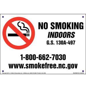 North Carolina: No Smoking Indoors Sign