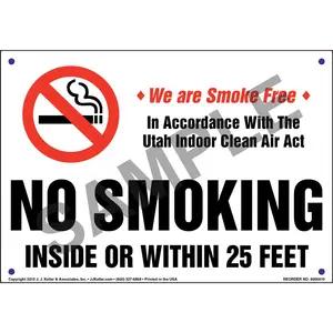 Utah Indoor Clean Air Act: No Smoking Inside or Within 25 Feet Sign