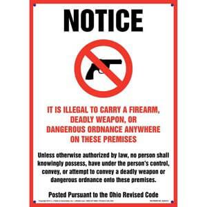 Ohio Revised Code: It is Illegal to Carry Concealed Weapons on These Premises Sign