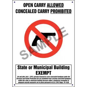 Kansas: Concealed Carry Prohibited State or Municipal Building Exempt Sign