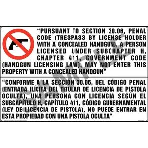 Texas: No Entry to Property with Concealed Handgun Sign (30.06) (Bilingual)