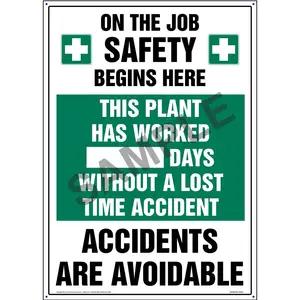 On The Job Safety Begins Here - Write-A-Day Scoreboard