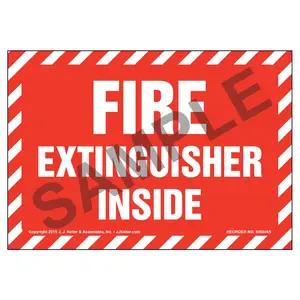 Fire Extinguisher Inside Label - White Text on Red, Striped Border
