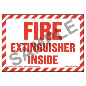 Fire Extinguisher Inside Label - Red Text on White, Striped Border