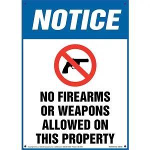 Notice: No Firearms Or Weapons Allowed On This Property - OSHA Sign