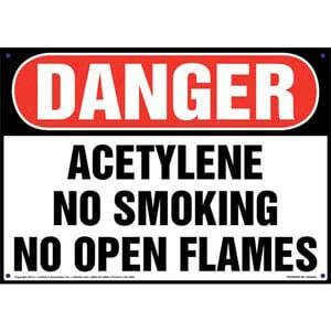 Danger: Acetylene No Smoking No Open Flames Sign - OSHA