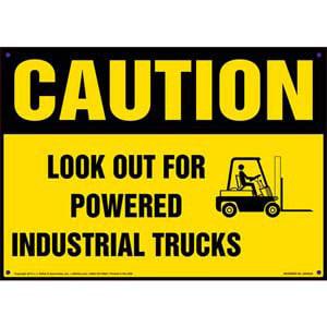 Caution: Look Out For Powered Industrial Trucks Sign with Icon - OSHA