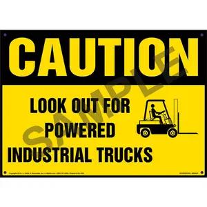 Caution: Look Out For Powered Industrial Trucks Sign with Icon - OSHA