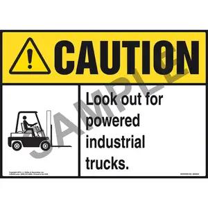 Caution: Look Out For Powered Industrial Trucks Sign - ANSI