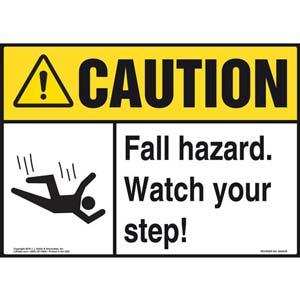 Caution: Fall Hazard Watch Your Step - ANSI Sign
