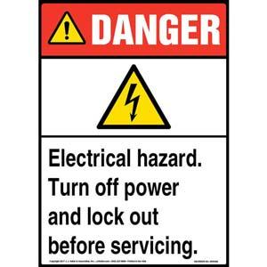 Danger: Electrical Hazard Turn Off Power And Lock Out Before Servicing - ANSI Sign