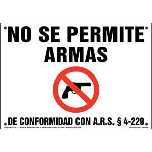Arizona: No Firearms Allowed - Spanish Sign
