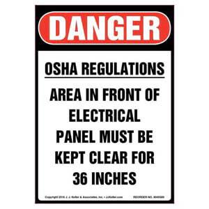 Danger: OSHA Regulations Area Must Be Kept Clear - OSHA Label
