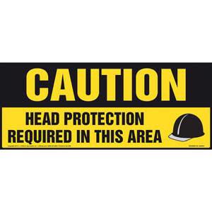 Caution: Head Protection Required In This Area With Graphic - OSHA Sign