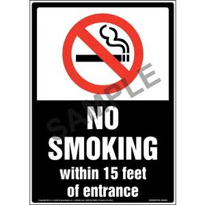 No Smoking Within 15 Feet of Entrance Sign