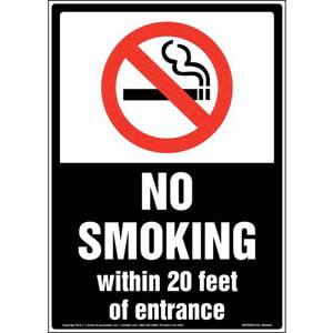 No Smoking Within 20 Feet of Entrance Sign