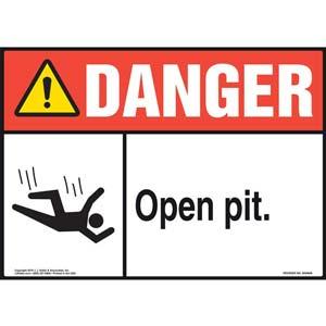 Danger: Open Pit Sign with Icon - ANSI