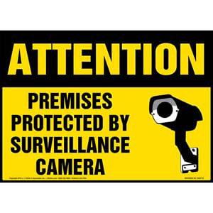 Attention: Premises Protected By Surveillance Camera Sign with Icon