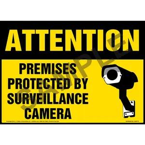 Attention: Premises Protected By Surveillance Camera Sign with Icon