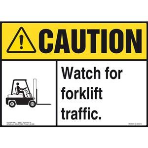 Caution: Watch for Forklift Traffic Sign with Icon - ANSI