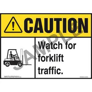 Caution: Watch for Forklift Traffic Sign with Icon - ANSI